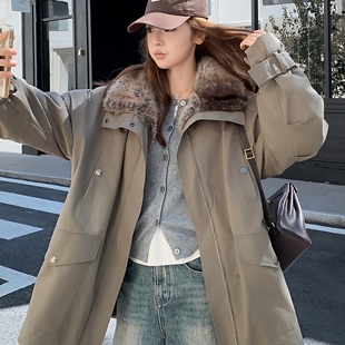 灰色兔毛内胆派克服女冬季 超好看通勤高级慵懒休闲风加厚棉服 新款