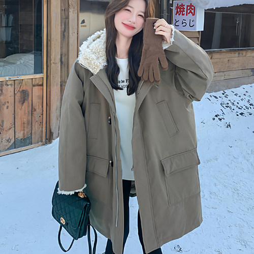 军绿大翻领白鸭绒女款派克服