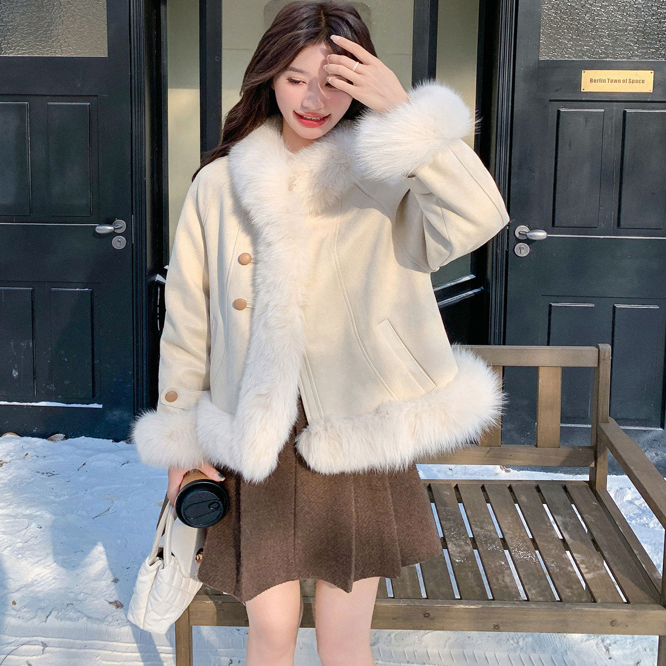 小香风皮毛一体派克服女冬新款