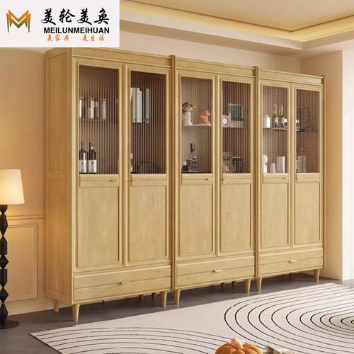 实木书柜带玻璃门美式法式复古风半墙收纳置物书橱中古防尘展示柜