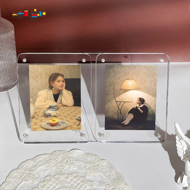相框双联磁力吸附情侣相架摆台定制亚克力冲洗照片做5寸6寸7寸8寸