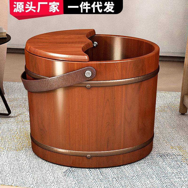泡脚桶木桶中国风足浴桶保温足浴盆家用实木泡脚盆提手款脚盆
