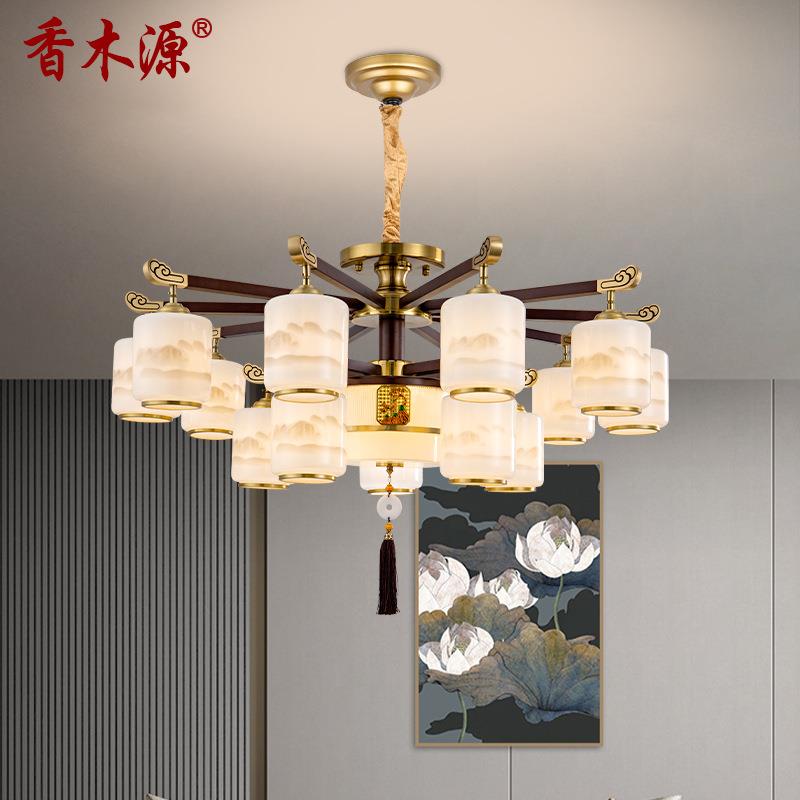 新中式全铜客厅吊灯别墅大厅主灯中国风实木餐厅卧室灯朝下款6310
