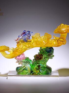 琉璃工艺品如意摆件招财金蟾别墅客厅玄关柜子过道走廊尽头装饰品