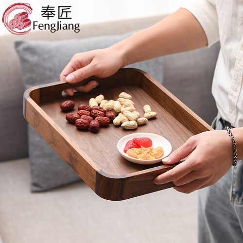厂家直销黑胡桃木长方形盘子餐具水果点心盘酒店方形茶盘木质托盘