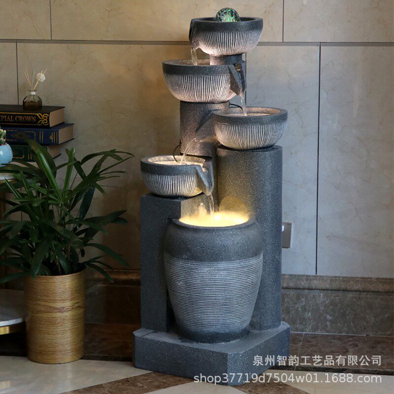 欧式假山喷泉流水摆件鱼缸客厅阳台酒吧别墅办公茶室落地生财水景