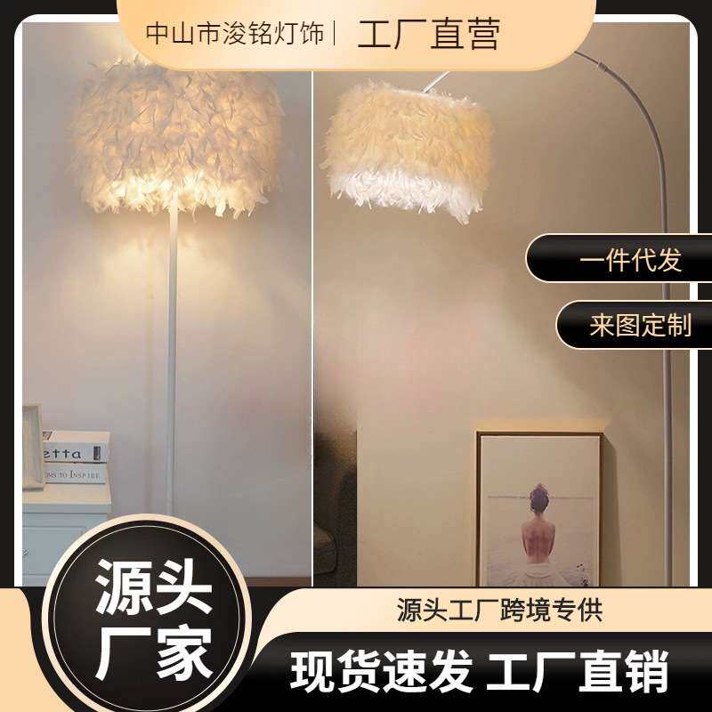 灯饰网红白色羽毛水晶立式落地灯客厅书房卧室床头台灯主播补光灯