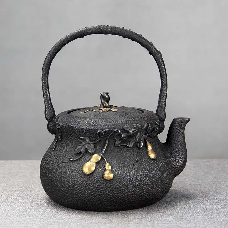 厂家茶具 金葫芦中国风铸铁壶无涂层手工鎏金养生铁壶茶壶铁瓶