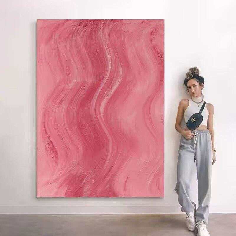 手绘粉色现代装饰画抽象艺术客厅玄关卧室挂画无框画酒店民宿壁画