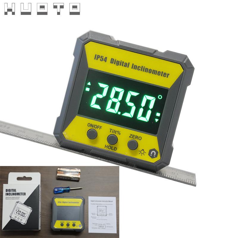 HUOTO数显倾角仪IP54电子倾角盒坡度水平仪电子角度仪带磁