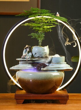 时来运转循环流水摆件招财开业装饰礼品客厅茶桌小型鱼缸春节礼品