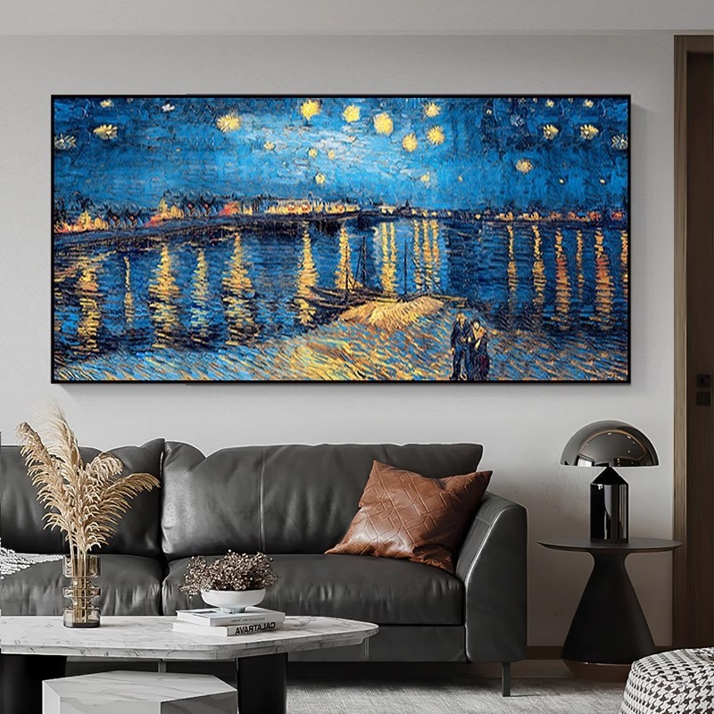手绘油画梵高星空名画临摹挂画现代简约客厅沙发背景墙餐厅装饰画