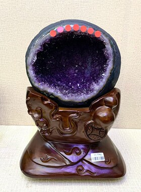 紫晶洞钱袋子摆件 原石客厅办公室玄关水晶摆件水晶洞
