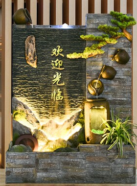 大型假山水幕墙流水喷泉摆件入户屏风喷泉招财装饰庭院公司形象墙