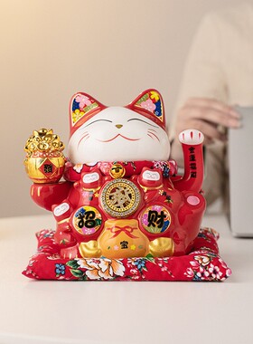 招财猫摇手摆件大号电动收银台家居店铺开业礼品陶瓷摆件自动招手