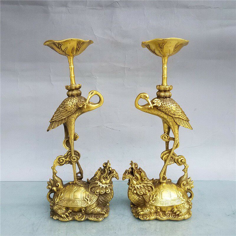 黄铜龟鹤黄铜龙龟黄铜仙鹤烛台家居黄铜器工艺品摆件