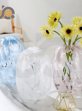 欧式简约大肚子玻璃花瓶雪柳银柳百合水培马醉木吊钟鲜花水竹桌面