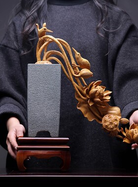 小叶黄杨木盆景雕像室内玄关家居文玩摆件收藏品荷香翠语