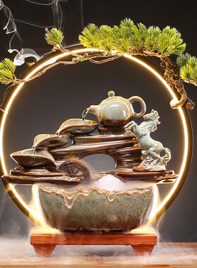 流水摆件多福多财招财创意客厅办公室玄关桌面装饰开业乔迁礼品