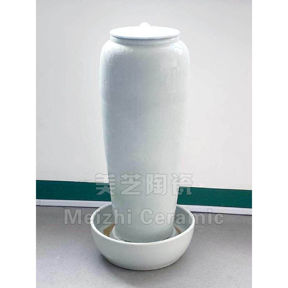白色手绘水墨陶瓷流水摆件循环水景花瓶涌泉陶罐客厅水系加湿器