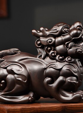 黑檀实木雕刻貔貅摆件一对瑞兽家居客厅办公室玄关补角装饰工艺品