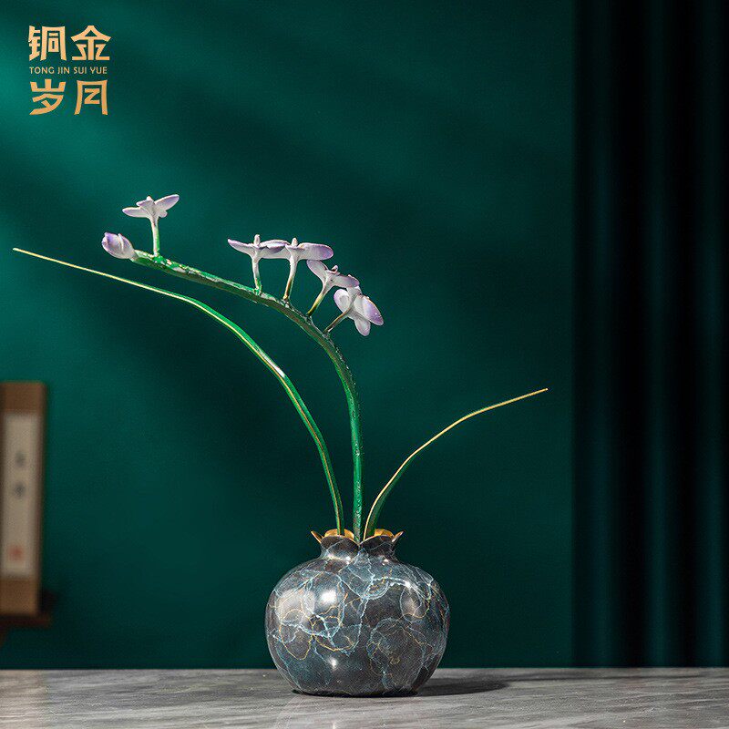 铜艺坊空谷幽兰花黄铜工艺品摆件花卉插花盆景绿植装饰金属铜摆件