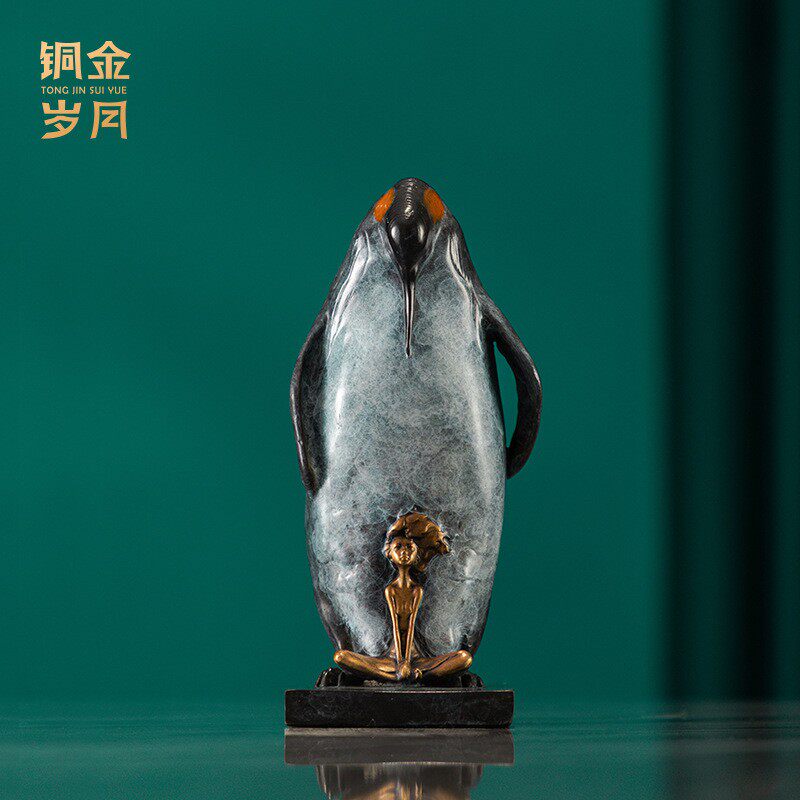 铜艺坊共生企鹅黄铜器工艺品摆件企鹅客厅电视柜酒柜铜装饰工艺品