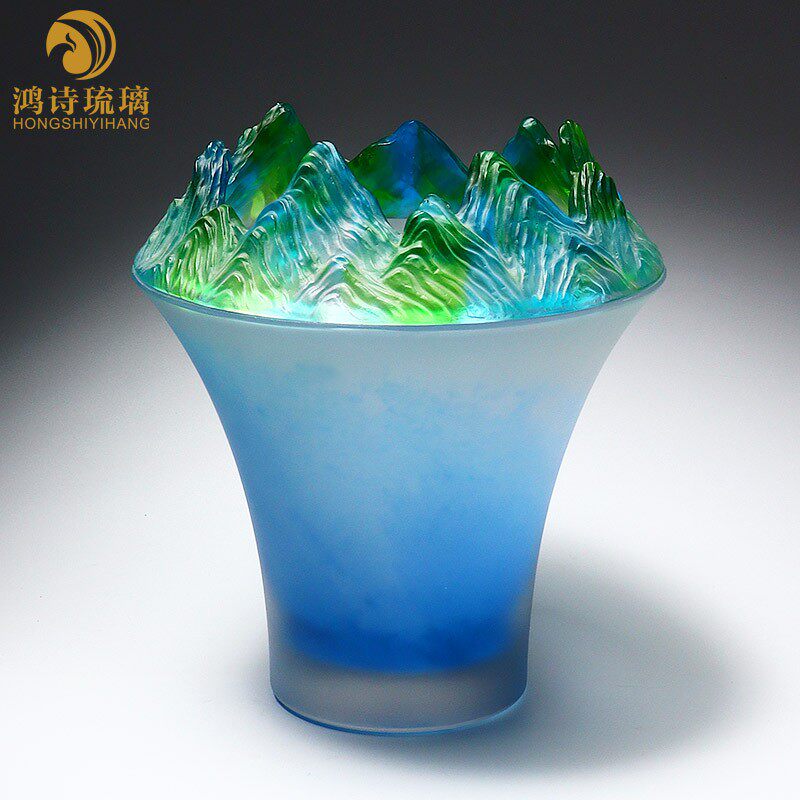 古法千里江山琉璃花瓶卧室书房居家创意插花摆件开业乔迁轻奢礼物