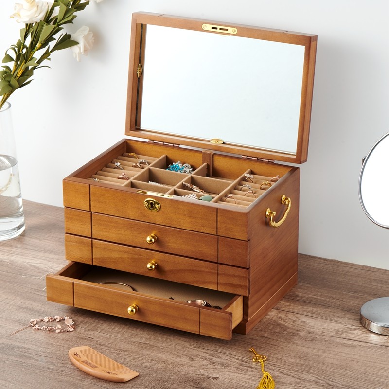 首饰盒收纳盒实木带锁多层大容量耳针手镯中式复古饰品盒珠宝盒