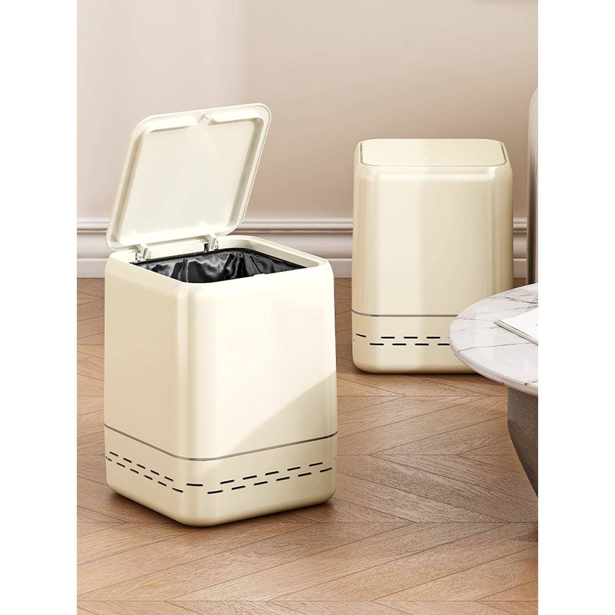 垃圾桶家用客厅卧室厨房卫生间厕所带盖奶油风按压式大号方形纸篓