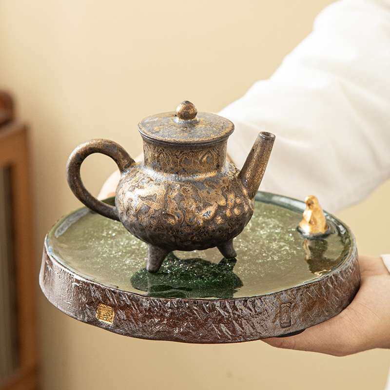 窑变功夫壶承太湖石一体玻璃茶台壶垫结晶釉敦煌冰片壶承盖置杯托