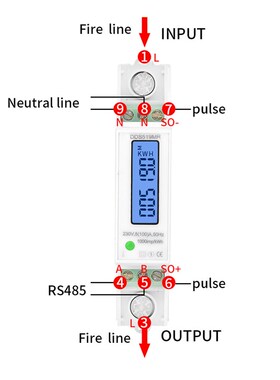 1P数显电度表220V背光导轨单相电子式电能表RS485通讯Modbus协议