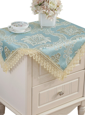 欧式床头柜盖布蓝色卧室布艺防尘蕾丝方巾M罩桌子盖巾防尘布多用