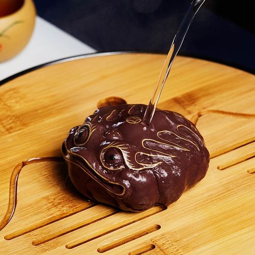 紫砂茶宠金蟾描金蟾蜍紫泥茶桌茶台精品摆件把件茶玩高端可养摆设