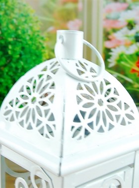 现代简约白色铁艺玻璃风灯烛台B欧式婚庆结婚蜡烛灯道具新房摆件