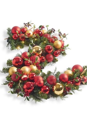 金红色圣诞球款40cm圣诞花环圣D诞藤条节日场景布置圣诞节装饰品