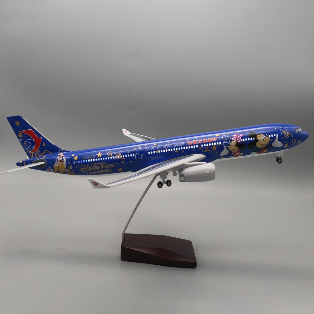 47CM中国东方航空飞机模型迪士尼空客A330客机模型仿真带灯光摆件