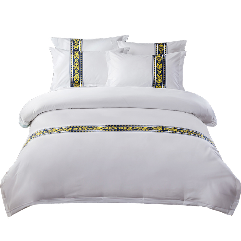 宾馆酒店床上用品纯棉民宿三四件套五星级印花色织套件被套床单