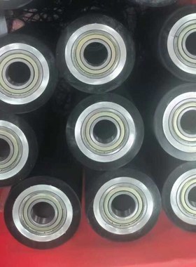 ABE-30聚氨酯包胶滚筒配双轴承无动力从动轮黑色70度PU胶辊