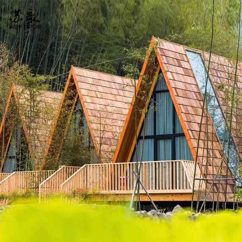 生产厂家设计建造钢结构度假木屋创意酒店民宿房屋住人阳光房