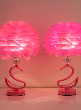 天鹅台灯卧室婚房新娘陪嫁礼物红色一对装饰长明命喜庆结婚床头灯