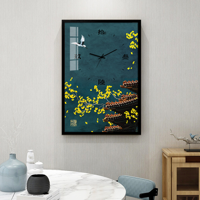 新中式遮挡电表箱装饰画带钟表电闸盒配电箱竖版款免打孔时钟挂画