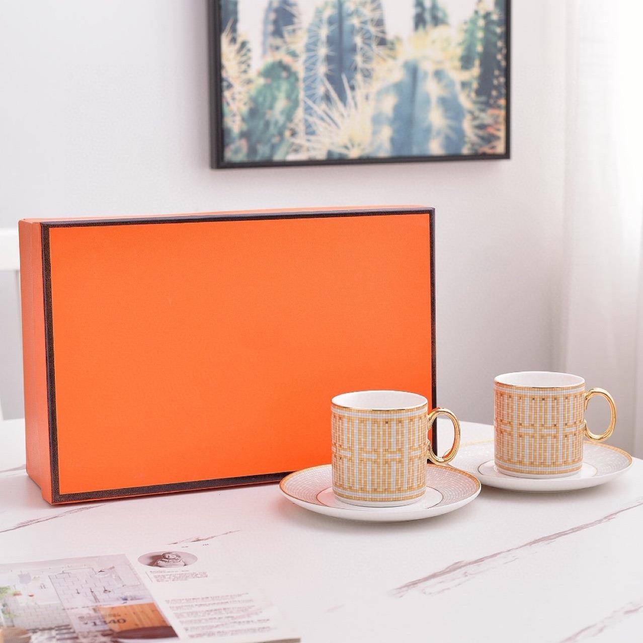 H金马赛克系列骨瓷咖啡具套装二杯二碟礼盒包装家用情侣送礼