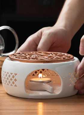 加热底座白瓷温茶器黑色陶瓷炉座蜡烛底座花茶套装多功能陶瓷底座