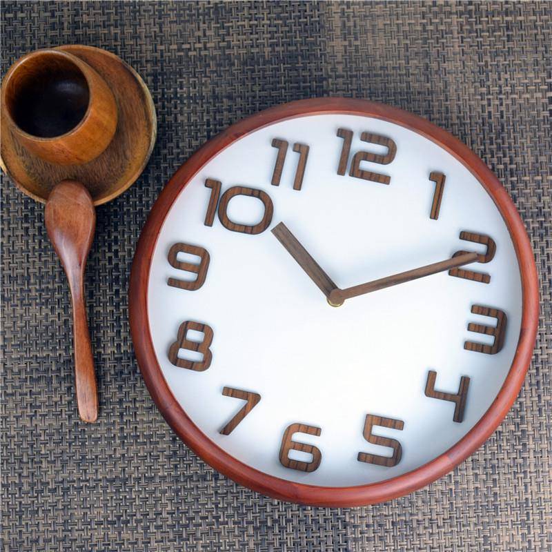 新款创意现代北欧简约实木挂钟3D立体大号客厅圆形静音木质墙挂表