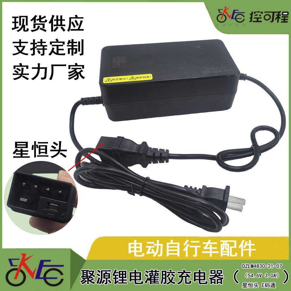 新国标聚源锂电灌胶充电器 电动车配件充电器 54.6V3A 星恒头