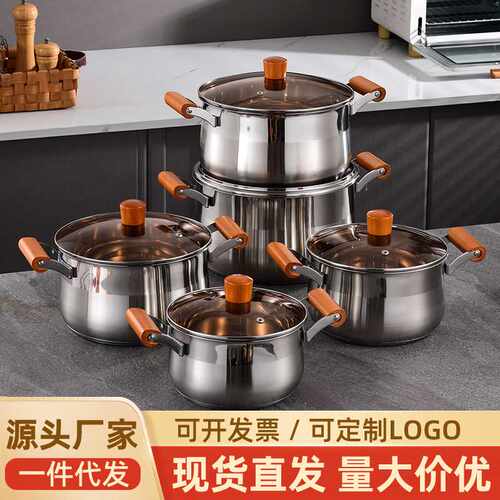 跨境货源304不锈钢复底套装锅十件套家用汤锅18-26cm锅具组合套装