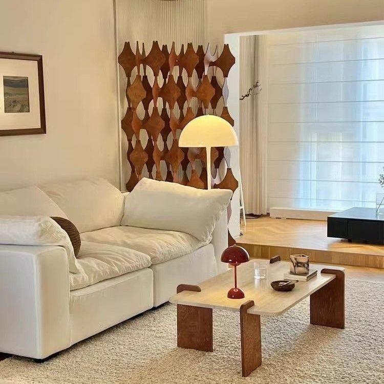 奶油北欧茶几天然复古实木客厅小户型长方形民宿家用轻奢咖啡洞石