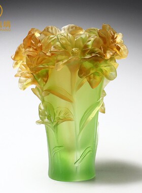 琉璃兰花专用花瓶黄色水晶工艺品摆件客厅插花乔迁之喜装饰品高档