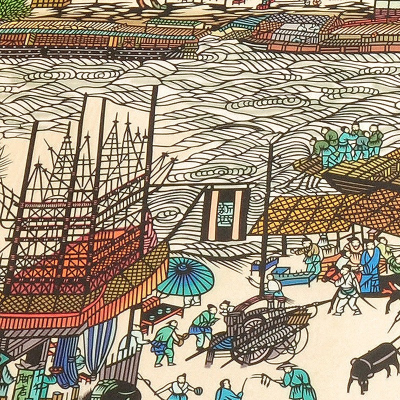剪纸画工艺品 掛畫 彩色清明上河图挂画轴新年礼品 礼物挂画 客厅